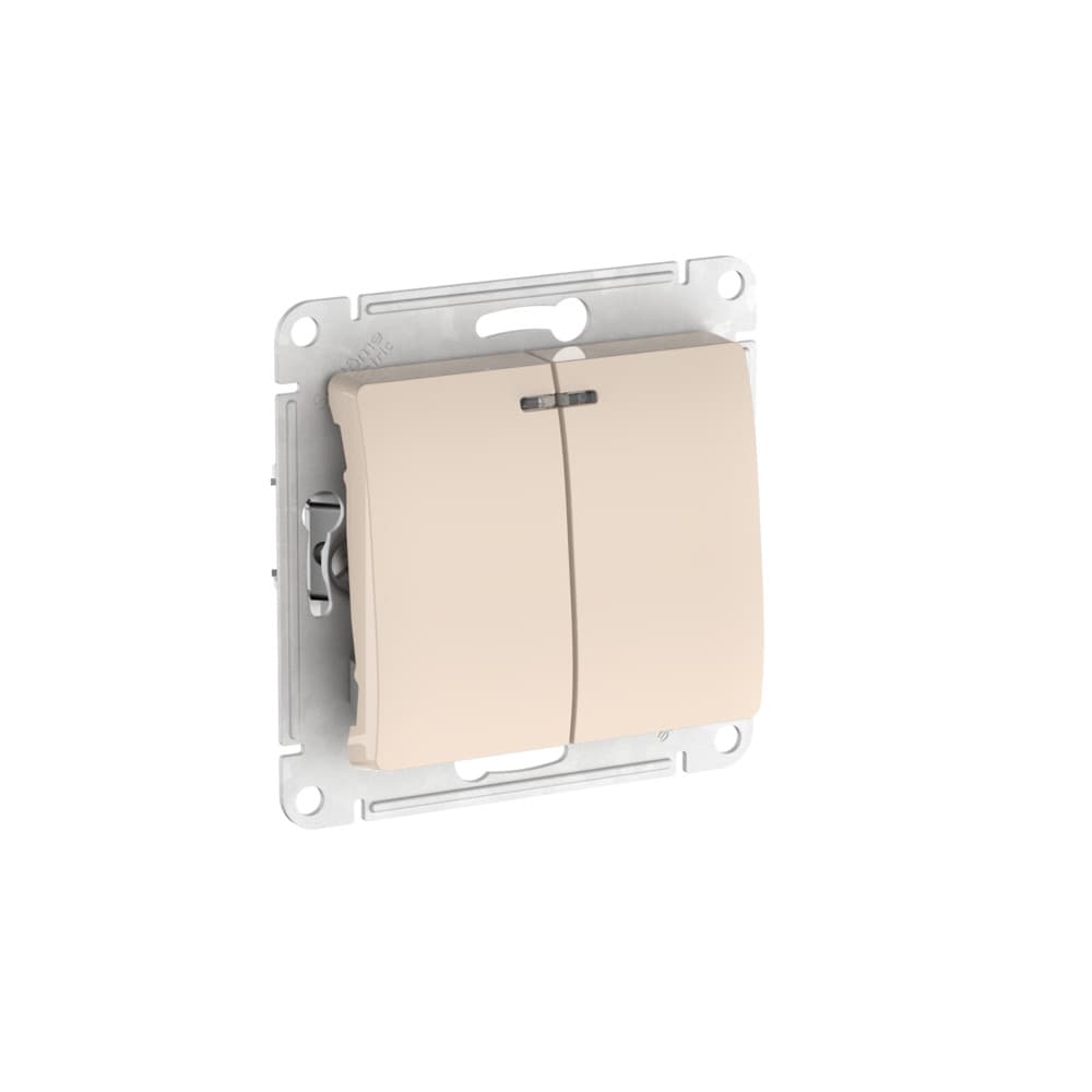 Systeme Electric Glossa Бежевый Выключатель 2-клавишный с подсветкой, сх.5а, 10АХ, мех., быстрозажим. клем. — миниатюра 1