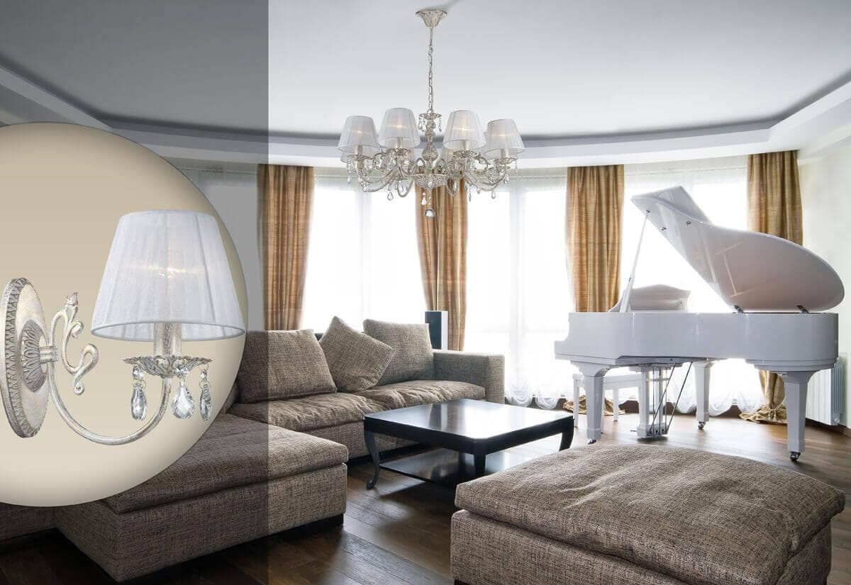 Odeon Light 3229/1W ODL16 019 белый/зол.патина/ткань/хрусталь Бра E14 1*40W 220V MAGALI — миниатюра 3