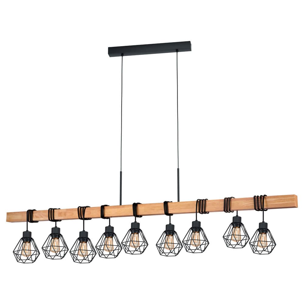 Eglo 43134 Подвес TOWNSHEND 5, 9х60W (E27), L1500, B200, H1100, сталь, дерево, черный, коричневый