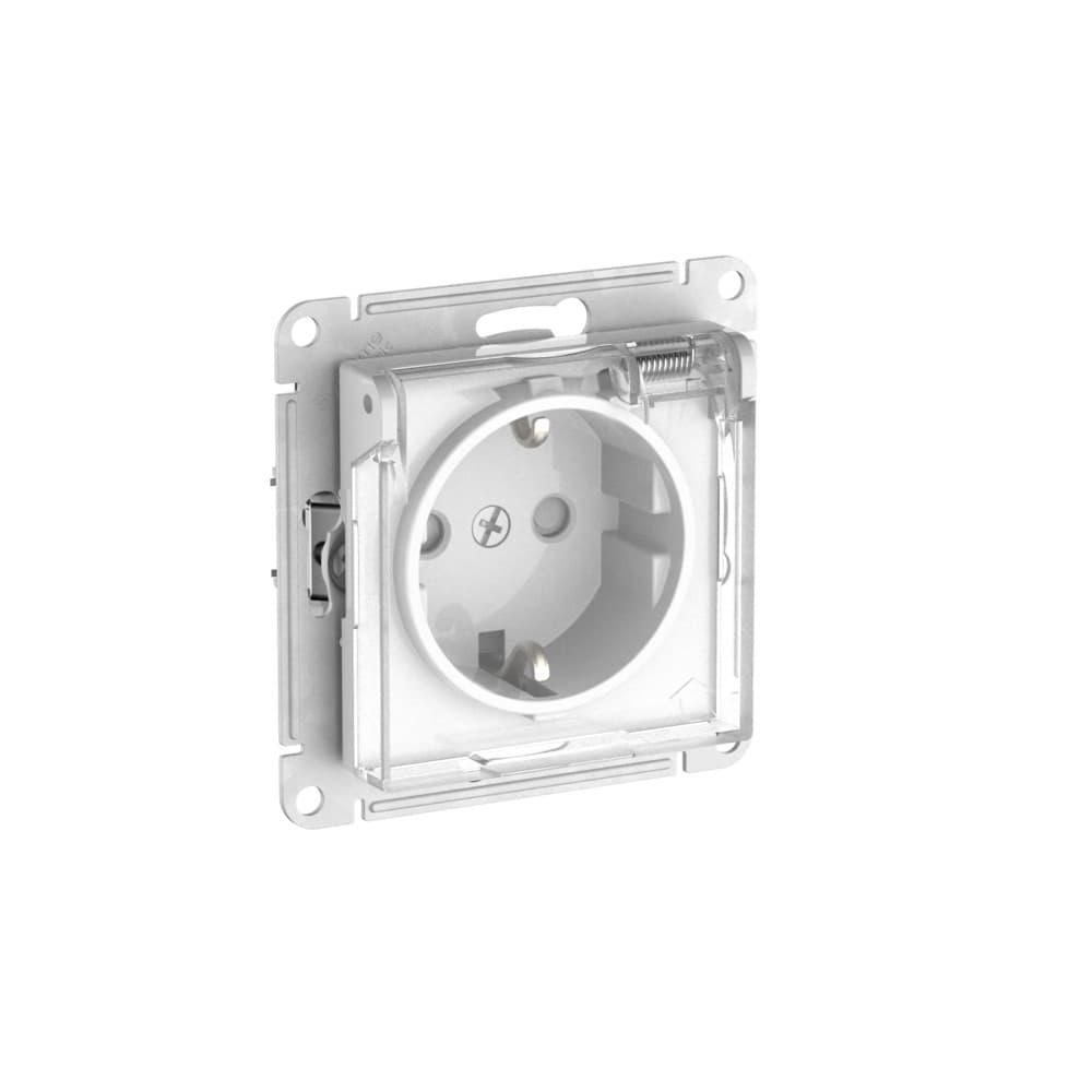Systeme Electric AtlasDesign Aqua Белый Розетка с зазем. со шт. с прозрач. крыш,16А, IP44, мех., быстрозажим. клем.
