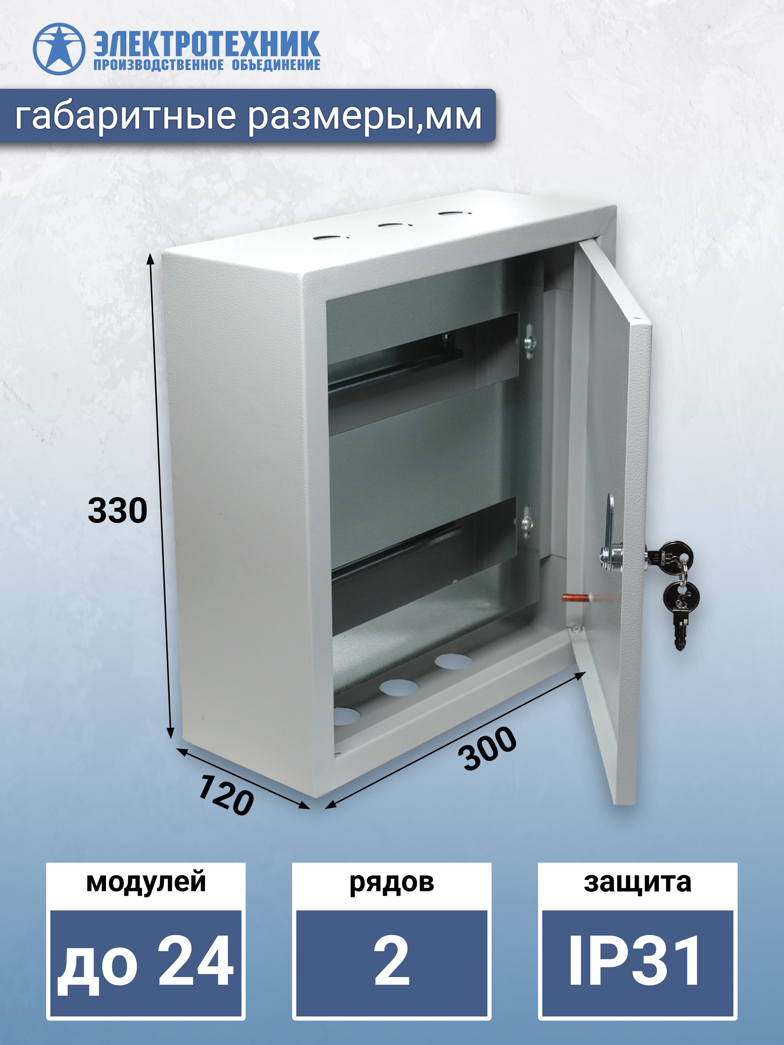 Электротехник ЩРН 24 УХЛ3 IP31 330х300х120, щит распределительный навесной (ЭТ) — миниатюра 3