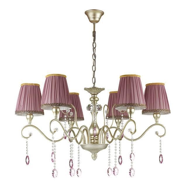 Odeon Light 3393/6 ODL17 537 мат.золото/серебр.патина/абажур ткань/хрусталь Люстра E14 6*40W 220V GAELLORI — миниатюра 1