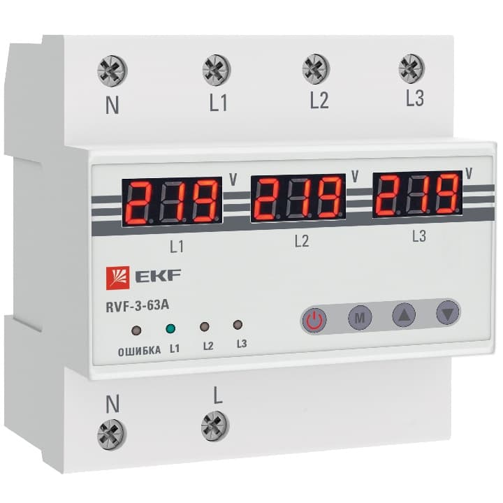 EKF PROxima Реле выбора фаз с дисплеем RVF-3-63А — миниатюра 1