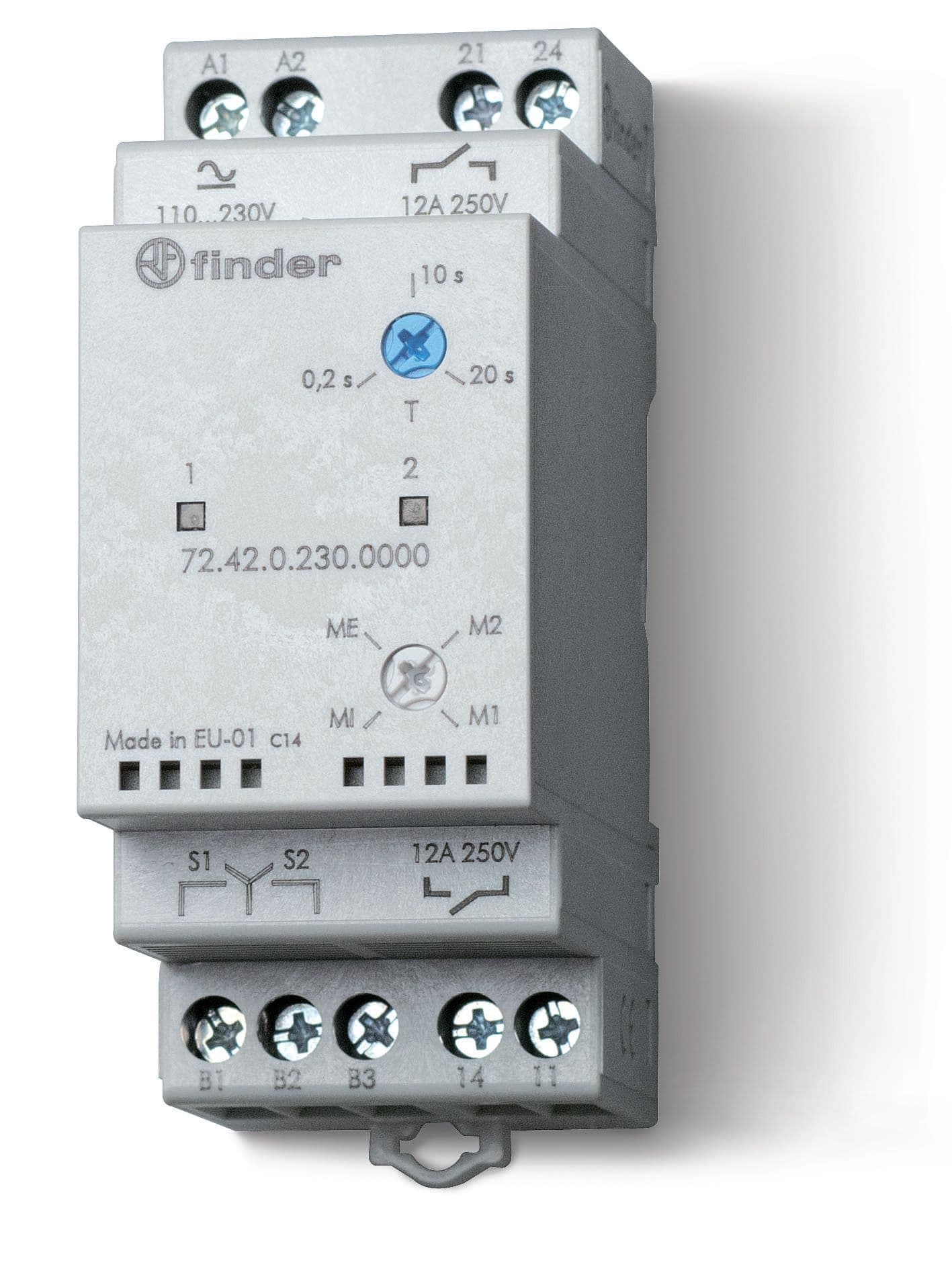 Finder Реле выбора приоритета; питание 24В AC/DC; выход 2NO 12А; модульное, ширина 35мм; степень защиты IP20 724200240000
