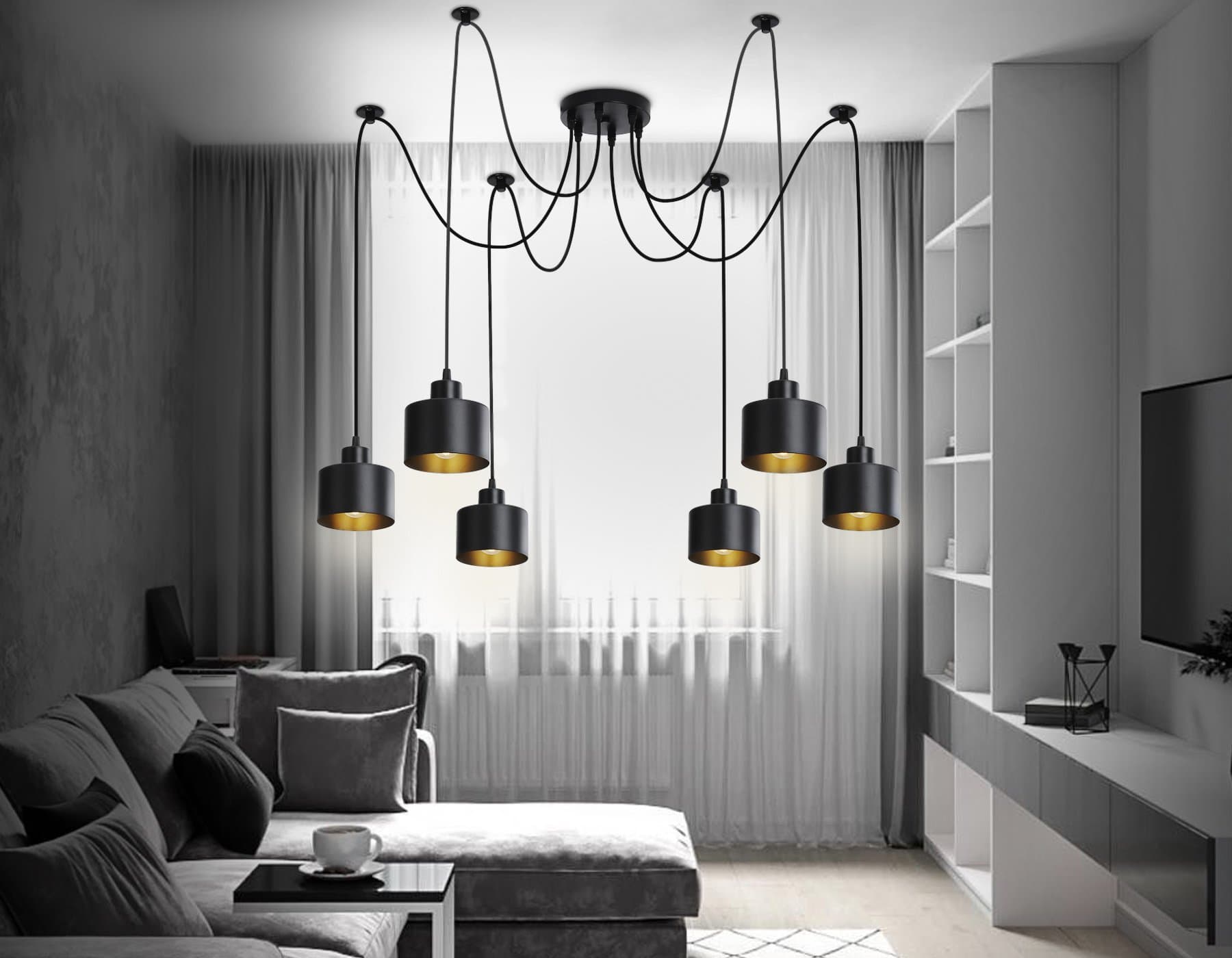 Ambrella Подвесной светильник в стиле лофт TR8132/6 BK черный E27*6 max 40W D700*800 — миниатюра 2