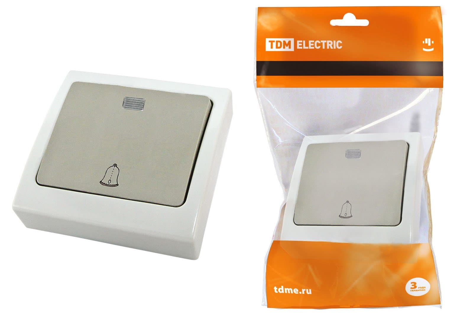 TDM Кнопка звонковая с подсветкой скрытой установки IP54 6A серая "Вуокса" SQ1803-0107