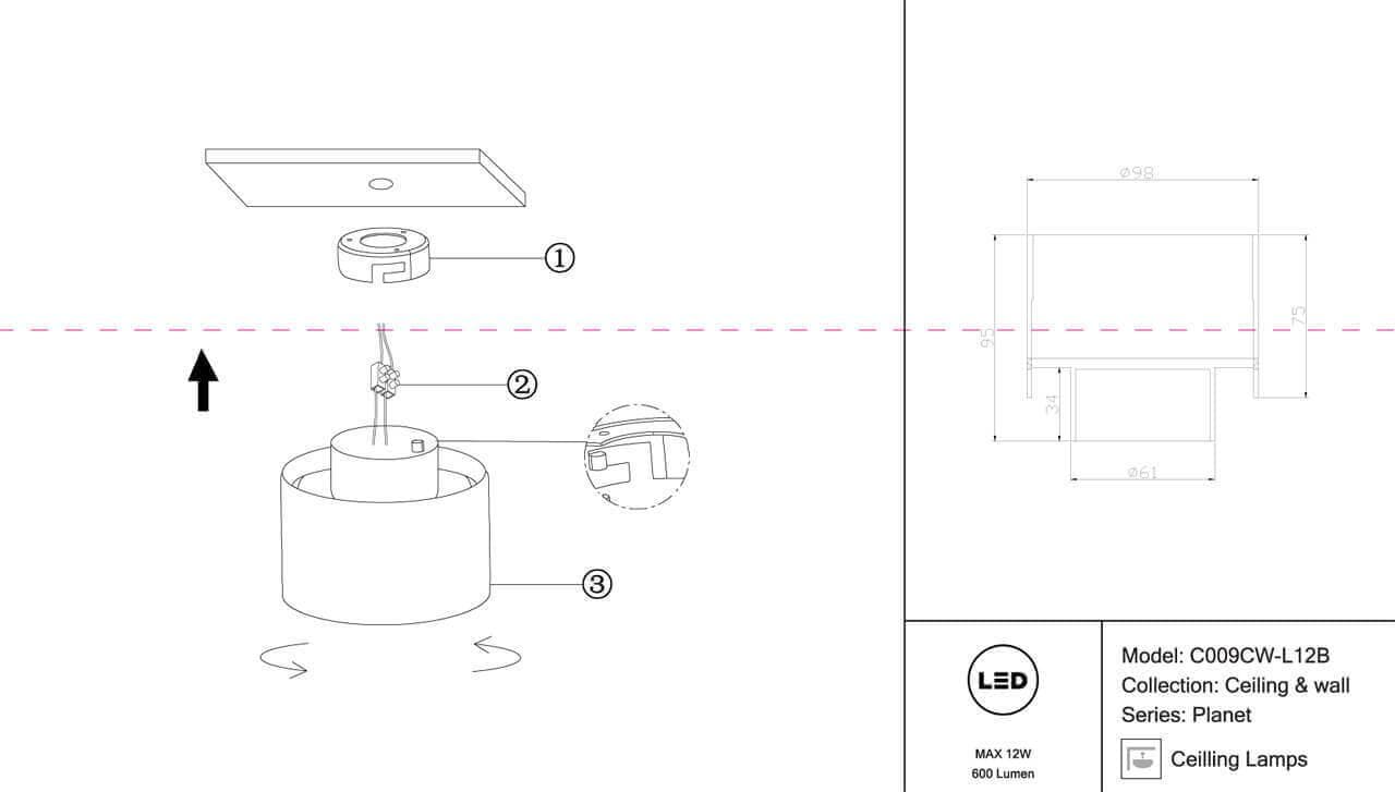 Maytoni Technical Planet Черный Потолочный светильник LED 12W 600Лм C009CW-L12B — миниатюра 10