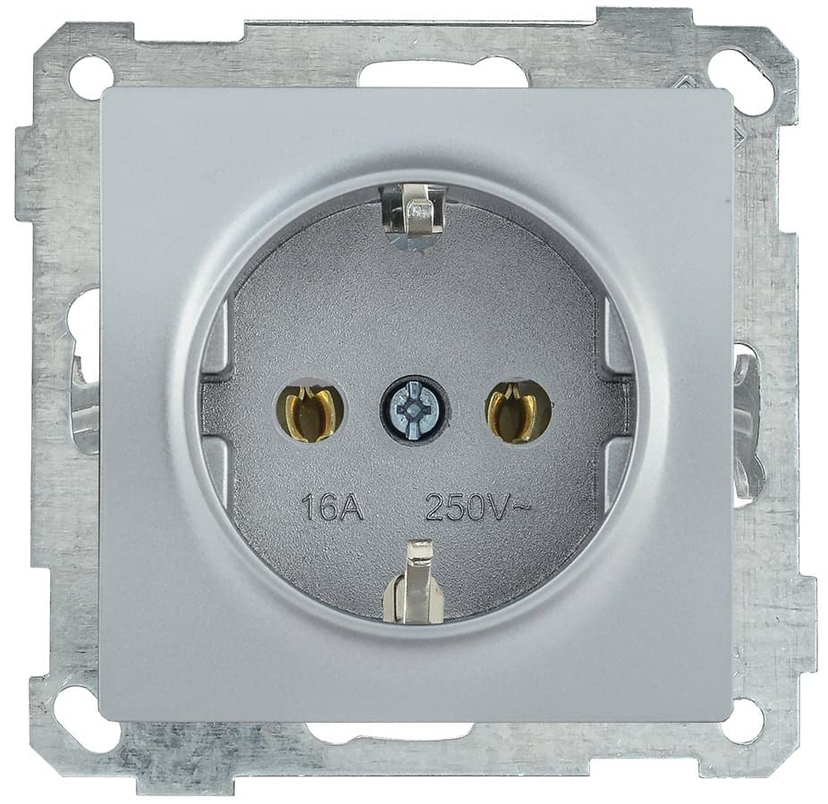 IEK РС11-1-0-Б Розетка с з/к 16А BOLERO серебряный ERB11-K23-16