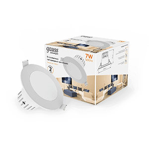 Gauss Светильник Downlight круг 7W 500lm 3000K 100-265V IP20 монтаж Ø65 90*56мм белый LED 946411107