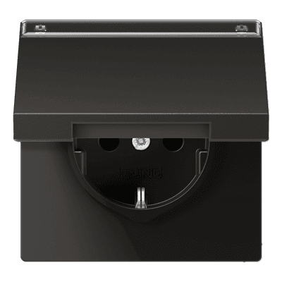 JUNG Штепсельная розетка SCHUKO 16A 250V~ с полем для надписи и откидной крышкой антрацит AL1520NAKLAN
