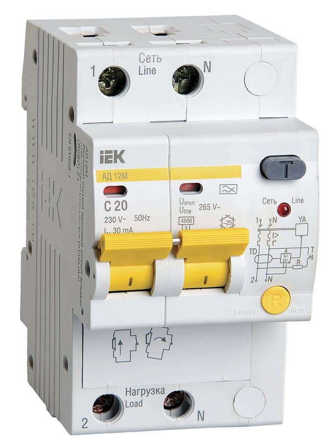 IEK KARAT Дифференциальный автоматический выключатель АД12М 20A 2P 30mA C AC MAD12-2-020-C-030