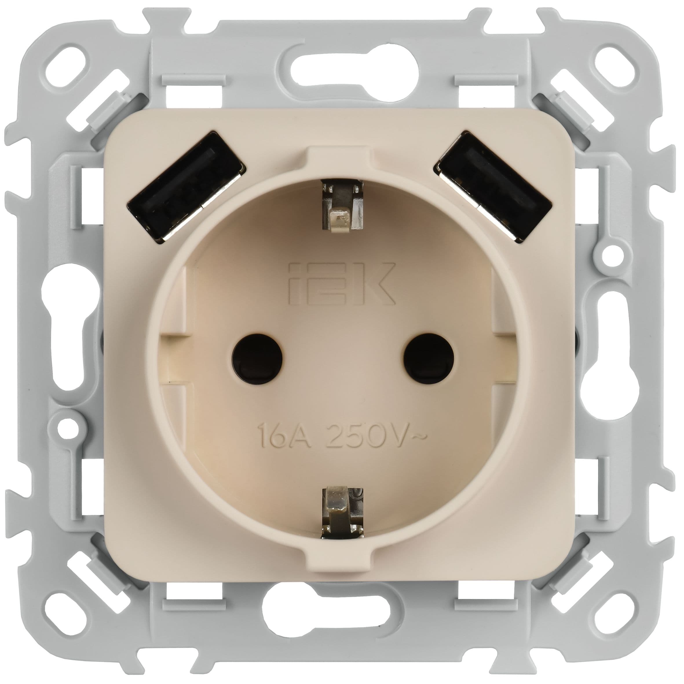 IEK FLITE Льняной Розетка 1-местная с заземлением с защитными шторками 16А с USB A+A 31А безвинтовое крепление — миниатюра 2