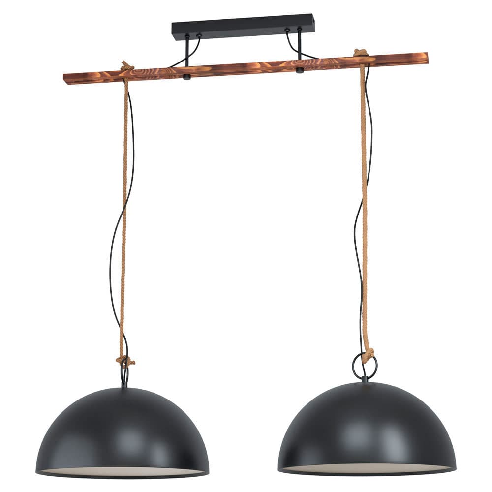 Eglo 43397 Подвес HODSOLL регул., 2х40W(E27), 1250х400, H1100, сталь, дерево, черн., коричн./сталь, черный