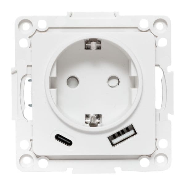 EKF Стокгольм Механизм Розетки 1-местной с/з, USB A+C 16А винтовые клеммы белый с защ. штор — миниатюра 7