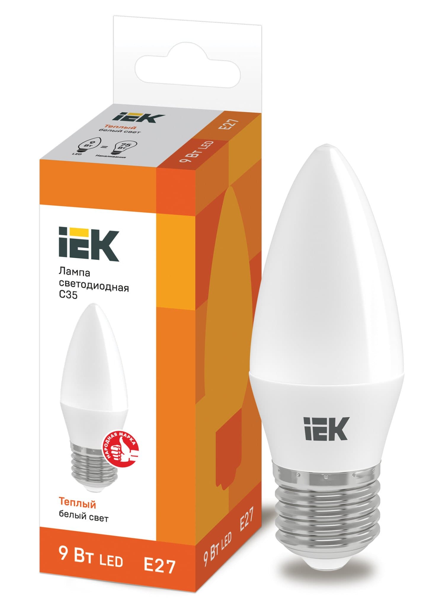 IEK Лампа светодиодная ECO C35 свеча 9Вт 230В 3000К E27 — миниатюра 1