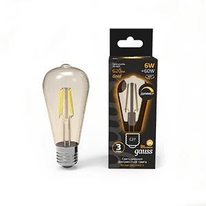 Gauss Лампа Filament ST64 6W 620lm 2400К Е27 golden диммируемая LED 1/10/40 102802006-D — миниатюра 1