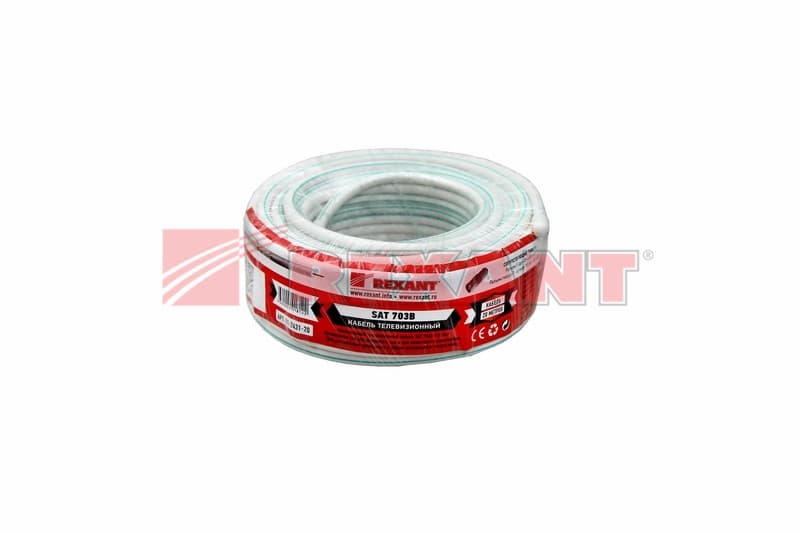 Кабель SAT 703B+Cu/Al/Cu, (75%), 75 Ом, 20м., белый Rexant 01-2431-20 — миниатюра 2