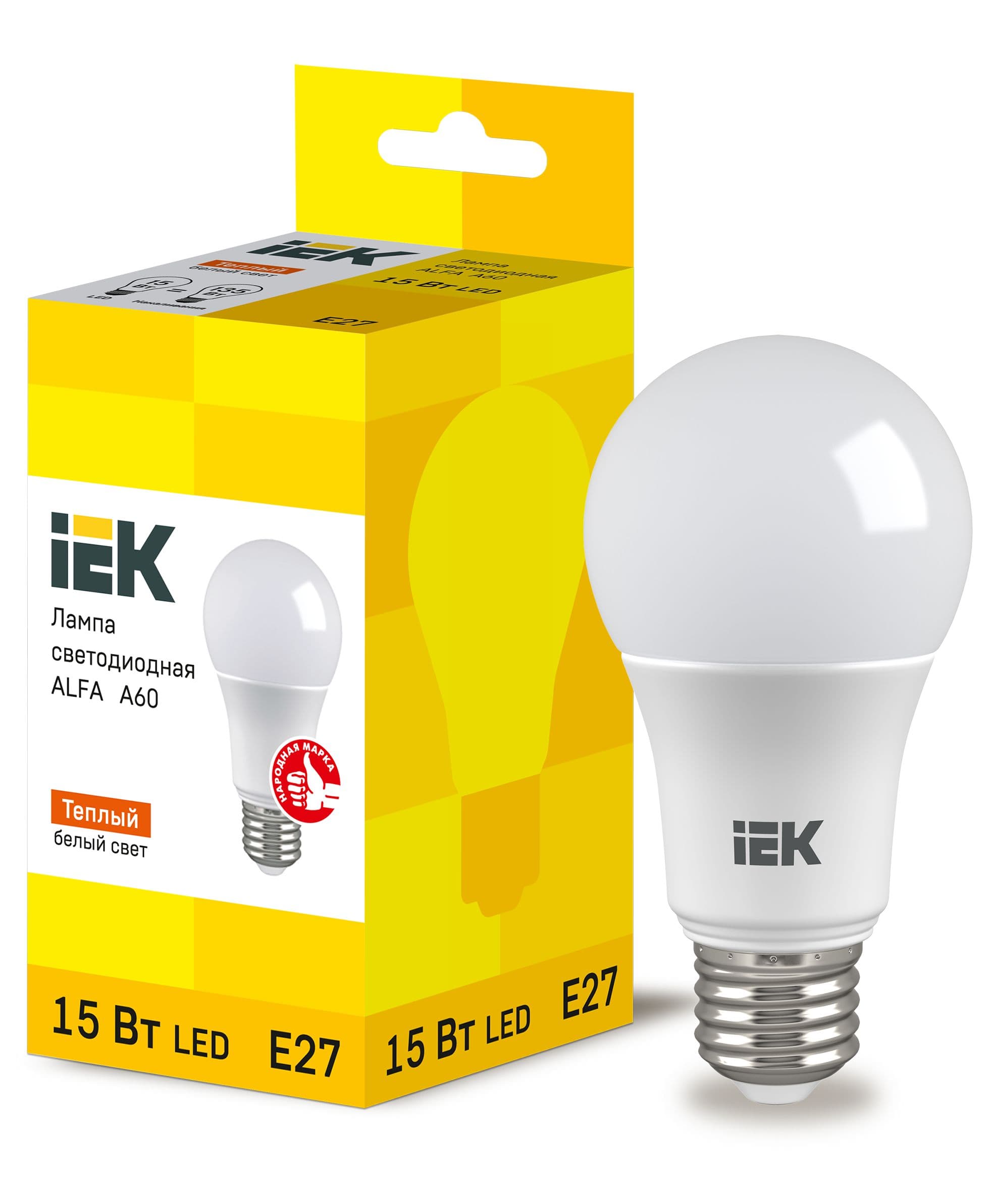 IEK Лампа LED ALFA A60 груша 15Вт 230В 3000К E27