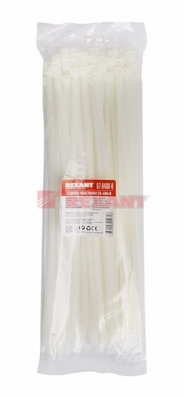 Хомут nylon 400 x 7,6 мм 100 шт белый Rexant 07-0400-8 — миниатюра 3