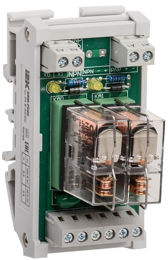 IEK ONI Реле интерфейсное ORM 5 2 контакта группа 24 В DC/AC ORM-FC2C
