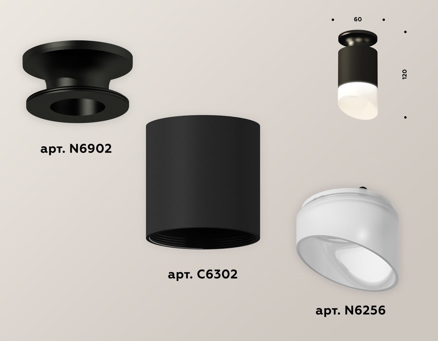 Ambrella Комплект накладного светильника XS6302112 SBK/PBK/FR черный песок/черный полированный/белый матовый MR16 GU5.3 (N6902, C6302, N6256) — миниатюра 2