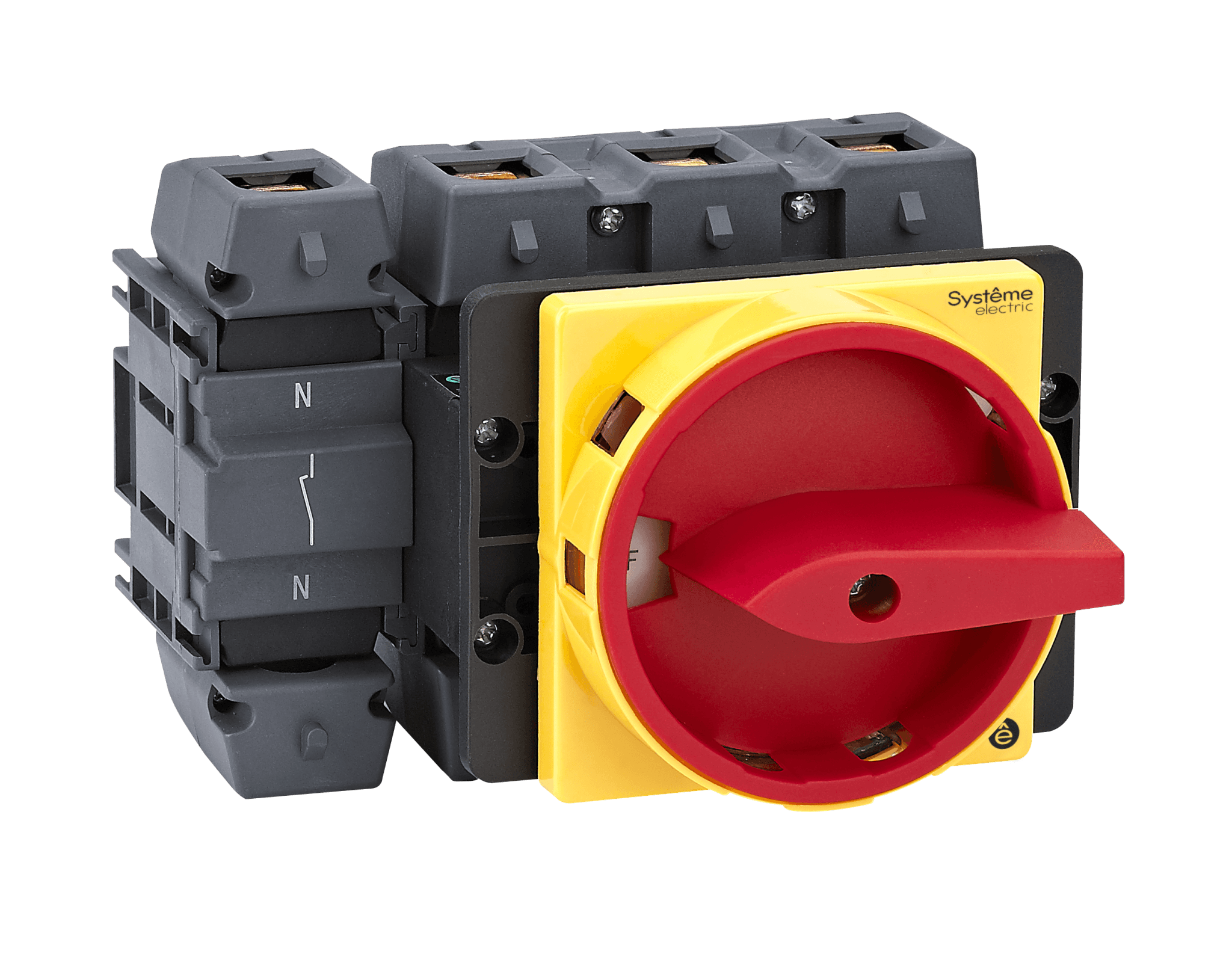 Systeme Electric Выключатель-разъединитель 4P 175A IP20 с красной рукояткой на дверцу 4 винтами с замком