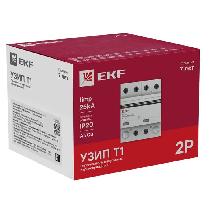 EKF PROxima Устройство защиты от импульсных перенапряжений Тип 1 Iimp 25kA (10/350?s) 2P spd-t1-25-2p — миниатюра 2