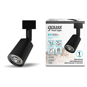 Gauss Светильник трековый цилиндр 8W 600lm 4000K 180-220V IP20 59*164мм черный линза 50º LED 1/50 TR090
