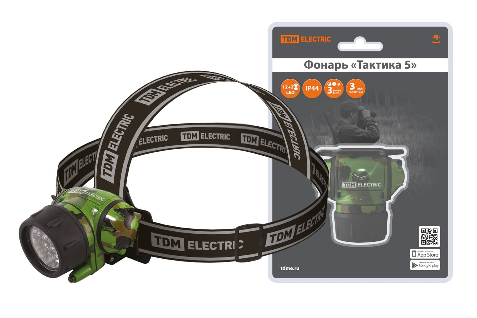 TDM Фонарь"Тактика 5", налобный 12+2 LED, 94 лм, бат. 3*AАА, SQ0350-0096