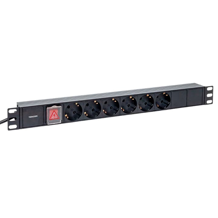 EKF Блок розеток PDU TERACOM 19" 1U 16А/250В 6 розеток Schuko с выключателем шнур питания длиной 2 метра сечение 3x1,5 мм2 вилка Schuko корпус пластик