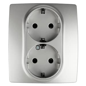 ЭРА 12-2104-03 Розетка 2X2P+E Schuko со шторками, 16A-250В, IP20, 12, Алюминий