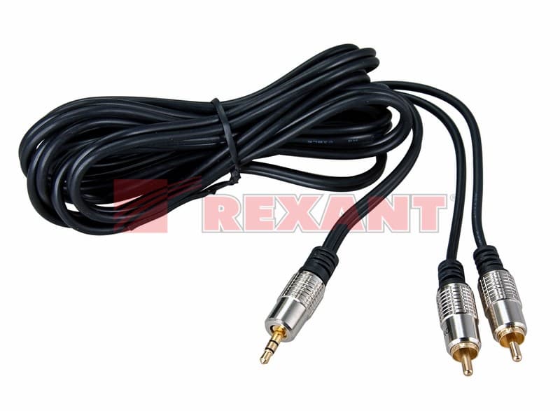Шнур 3.5 Stereo шт - 2RCA шт 1.5М (GOLD) металл Rexant 17-4222 — миниатюра 2