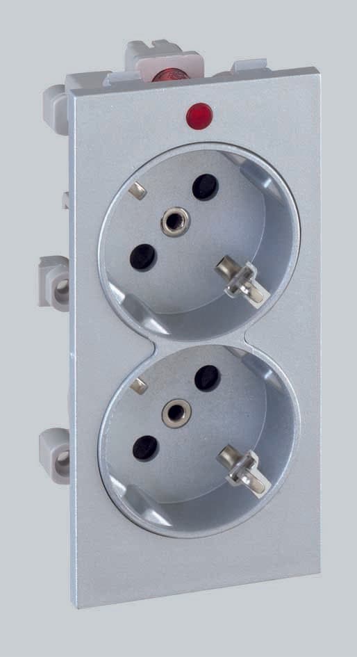 Simon Connect Алюминий Розетка двойная, 2к+з Schuko, 16А, 250В, Cima-модуль 52x108 мм S1-8