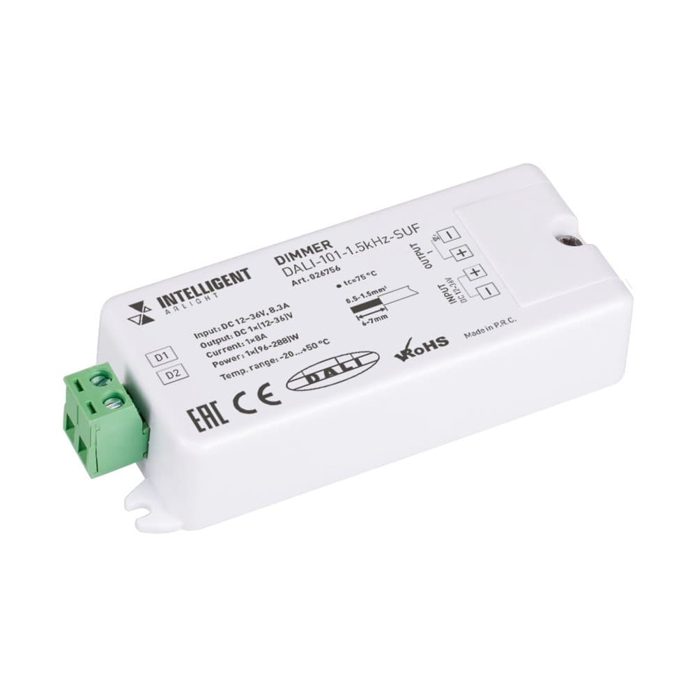 Arlight INTELLIGENT Диммер DALI-101-1.5kHz-SUF (12-36V, 1х8А) (INTELLIGENT IP20 Пластик, 3 года) 026756