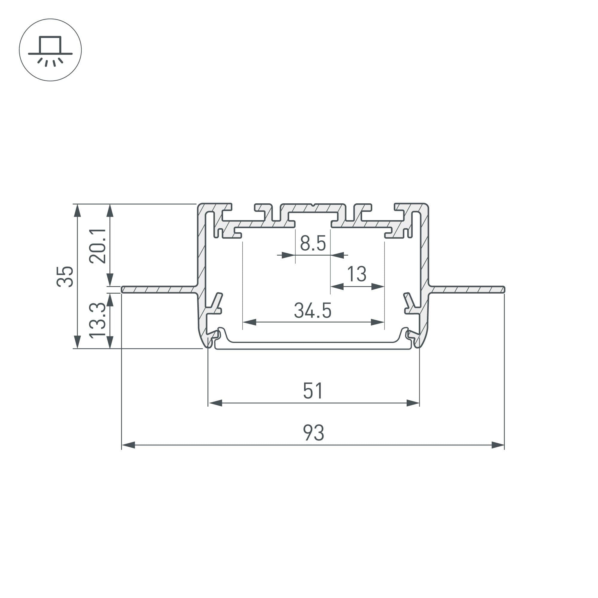 Arlight Профиль SL-LINIA55-FANTOM-2500 ANOD (Алюминий) 035650 — миниатюра 2