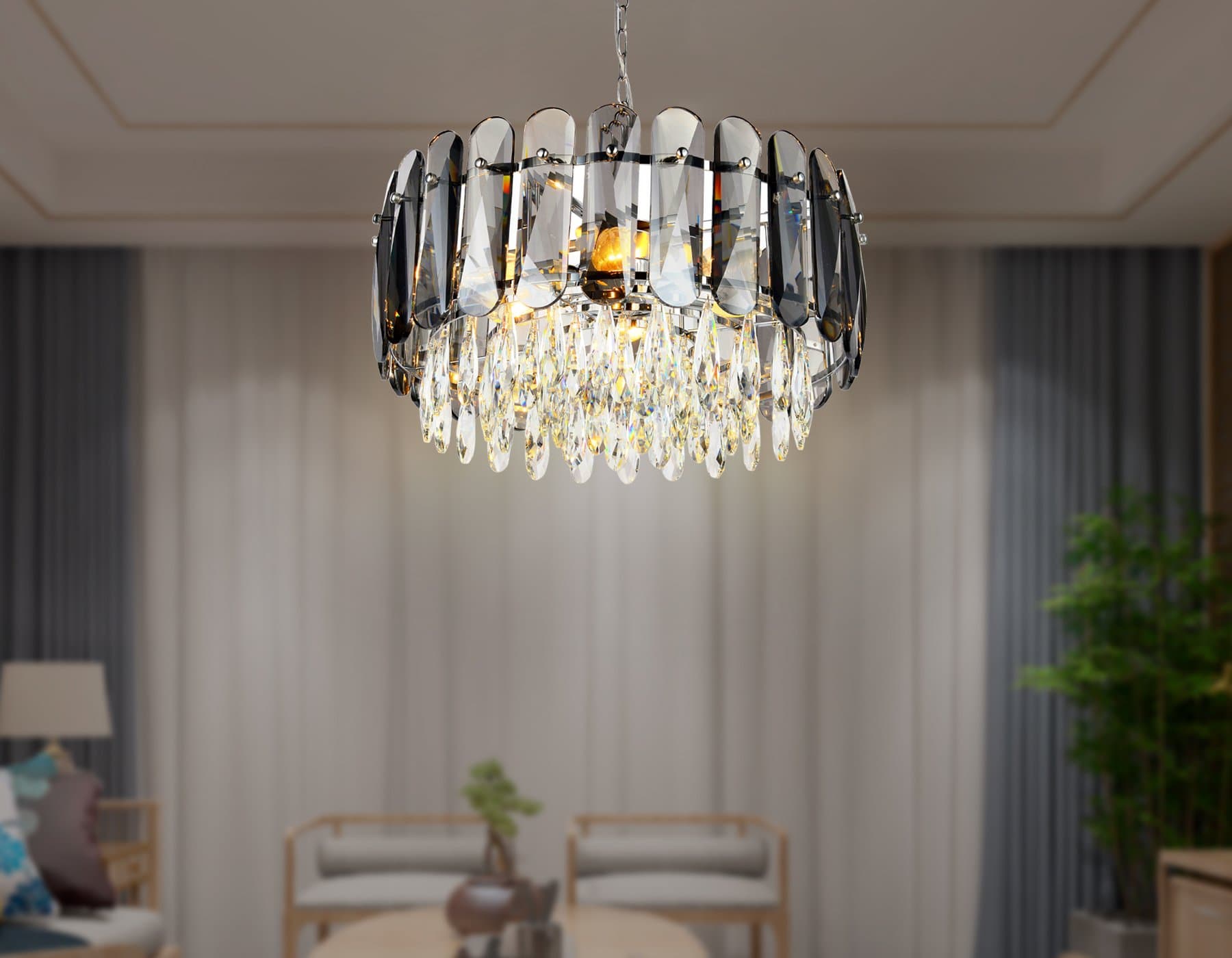 Ambrella Подвесная люстра TR5069/6 CH/SM/CL хром/дымчатый/прозрачный E14/6 max 40W D500*950 — миниатюра 3