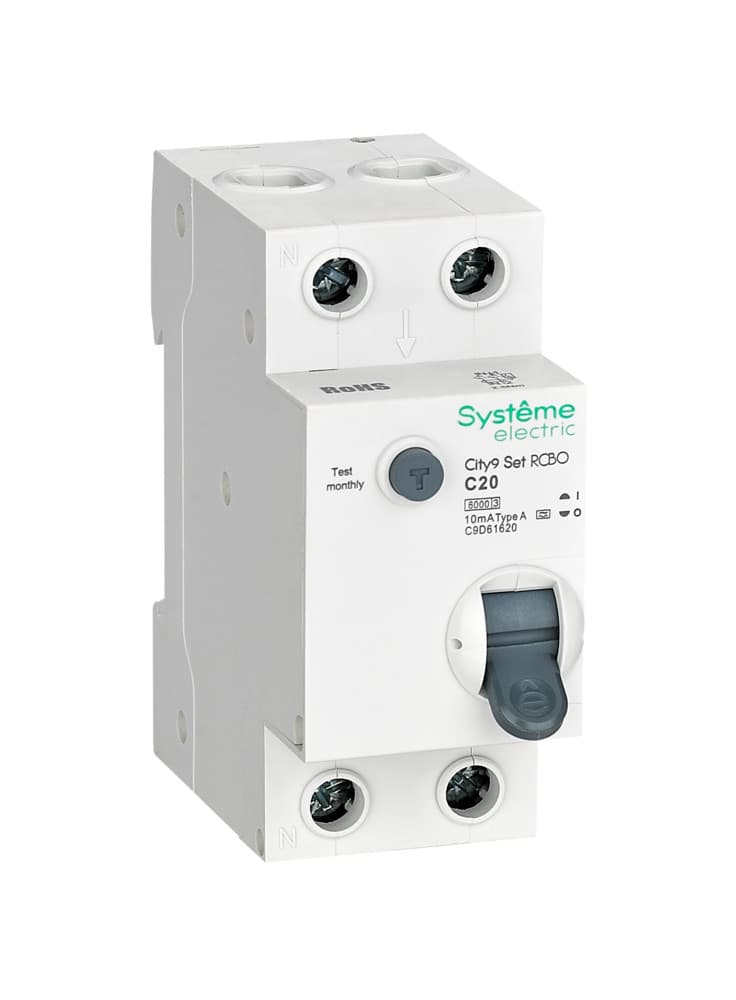 Systeme Electric City9 Set Автоматический выключатель дифференциального тока (АВДТ) 1P+N С 20А 6kA 10мА Тип-A 230В C9D61620