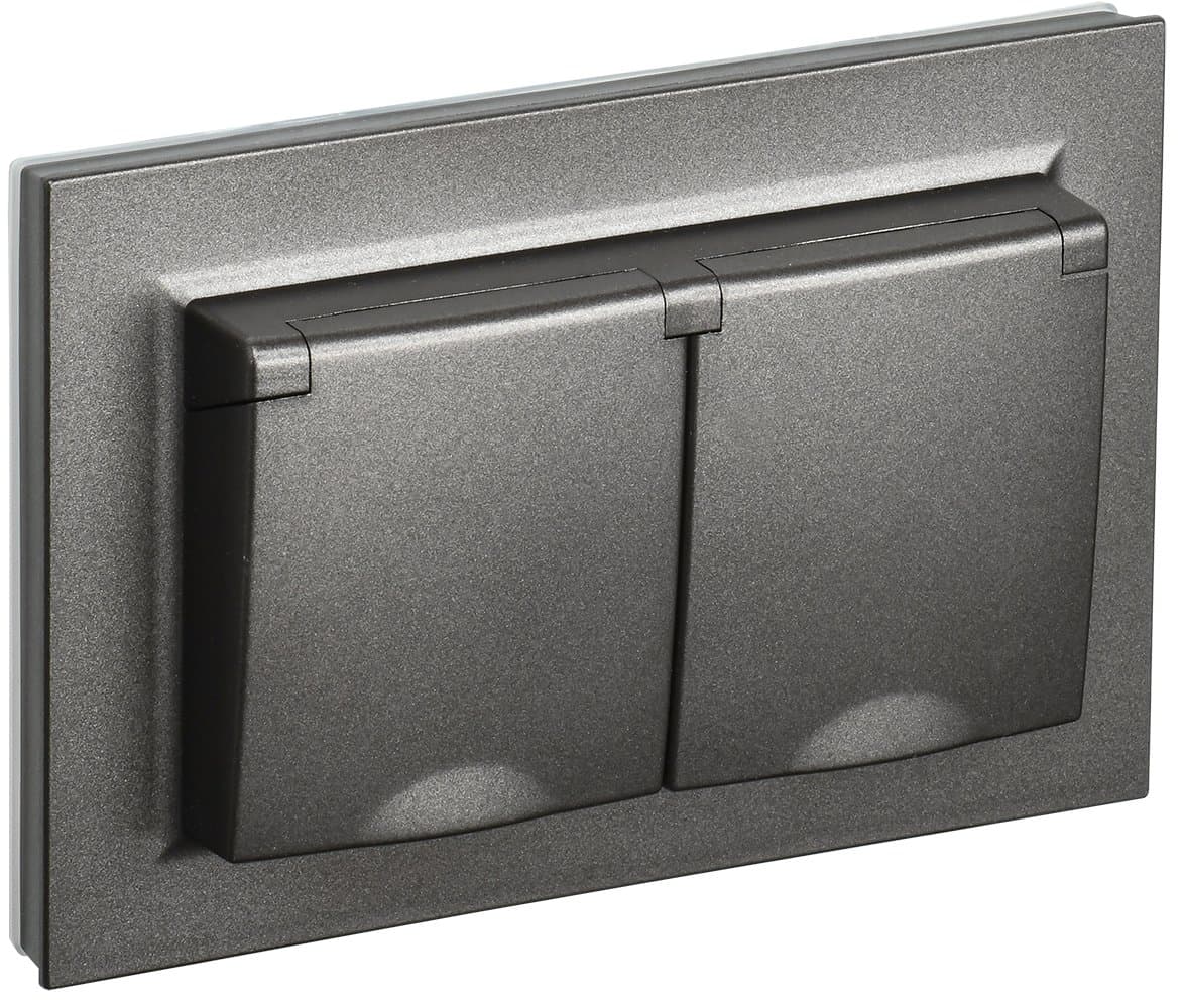 IEK BRITE Темн.бронза Розетка 2-я с кр. 16А в сборе IP44 РСбш12-3-44-БрТБ