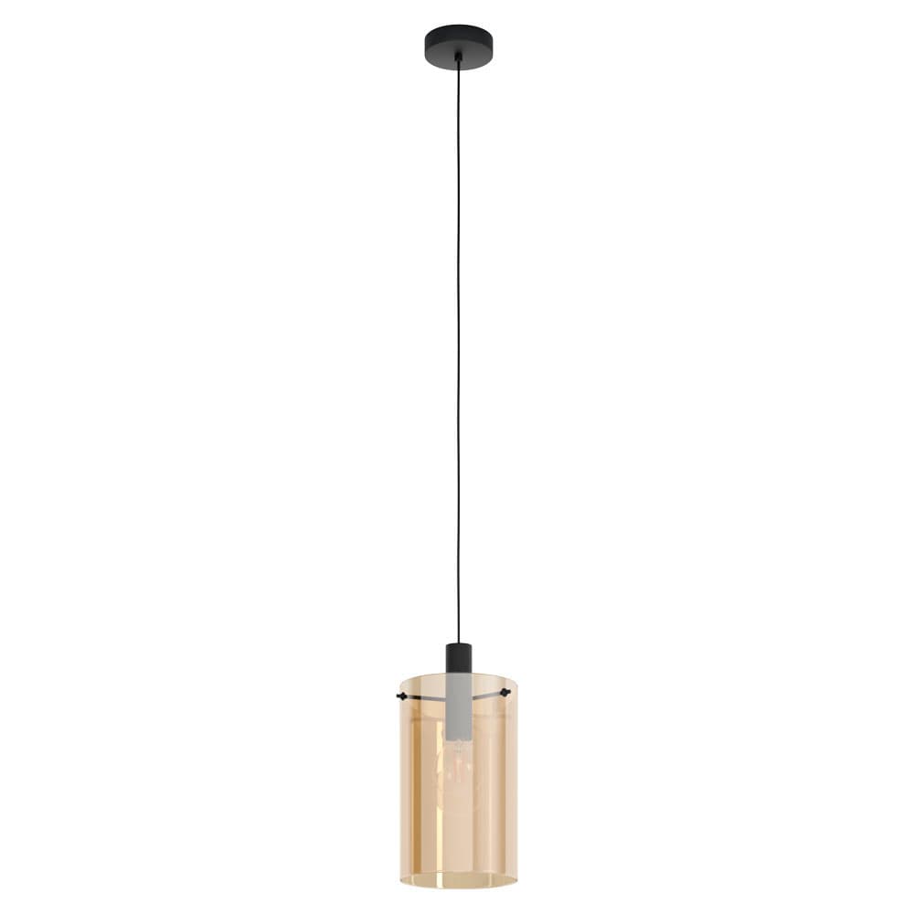 Eglo 39537 Подвес POLVERARA, 1x40W(E27), сталь, черный/стекло, янтарный