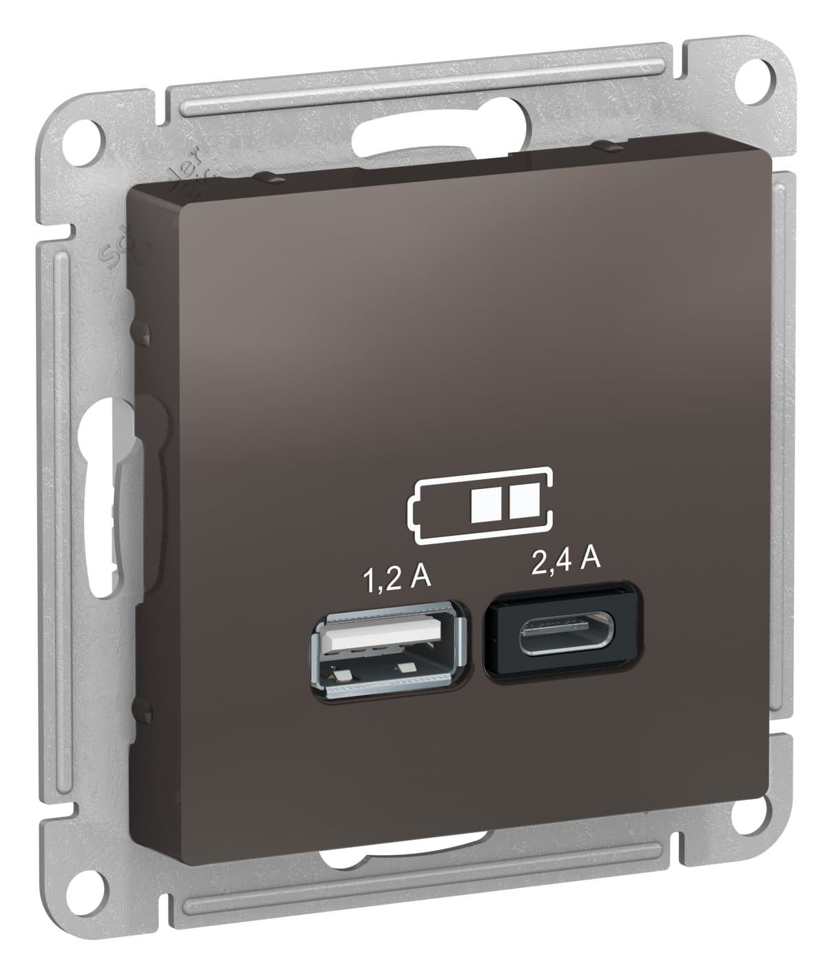 Systeme Electric AtlasDesign Мокко USB A+С, 5В/2,4А, 2х5В/1,2А, механизм — миниатюра 2