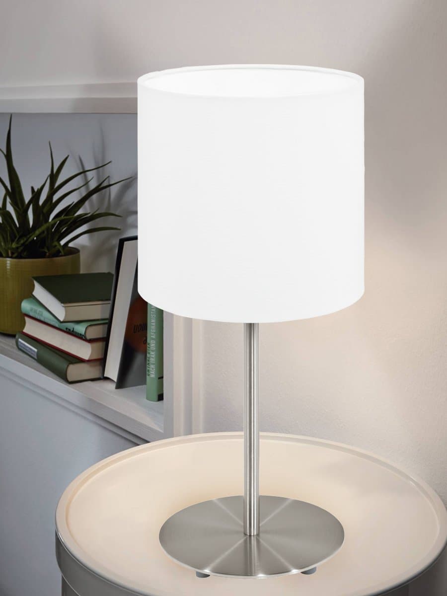 Eglo Лампа настольная PASTERI, 1х60W (E27), Ø180, H400, никель матовый/текстиль, белый 31594 — миниатюра 2