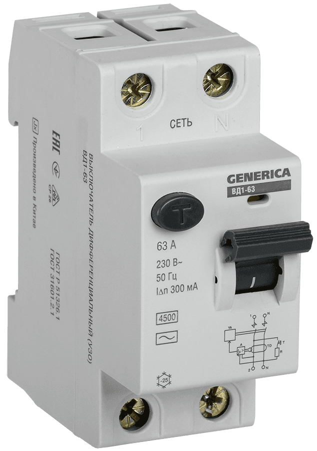 IEK GENERICA   УЗО ВД1-63 2Р 63А 300мА MDV15-2-063-300 — миниатюра 2