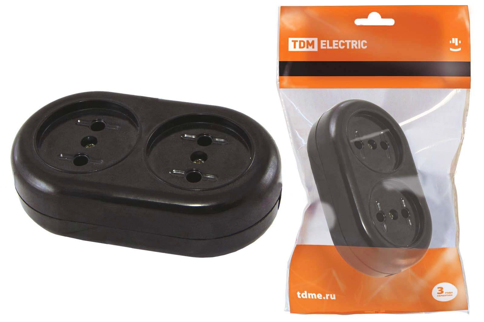 TDM Розеточная колодка 2 гнезда 2П 16А макс. 250B "Ретро" (карболит) SQ1806-0103