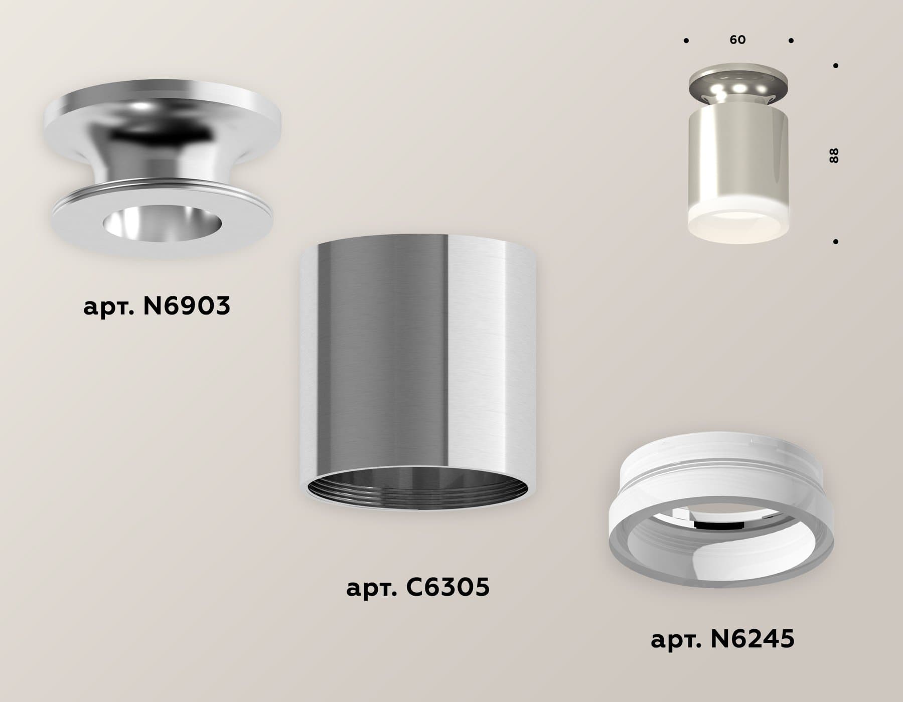 Ambrella Комплект накладного светильника XS6305043 PSL/FR серебро полированное/белый матовый MR16 GU5.3 (N6903, C6305, N6245) — миниатюра 2