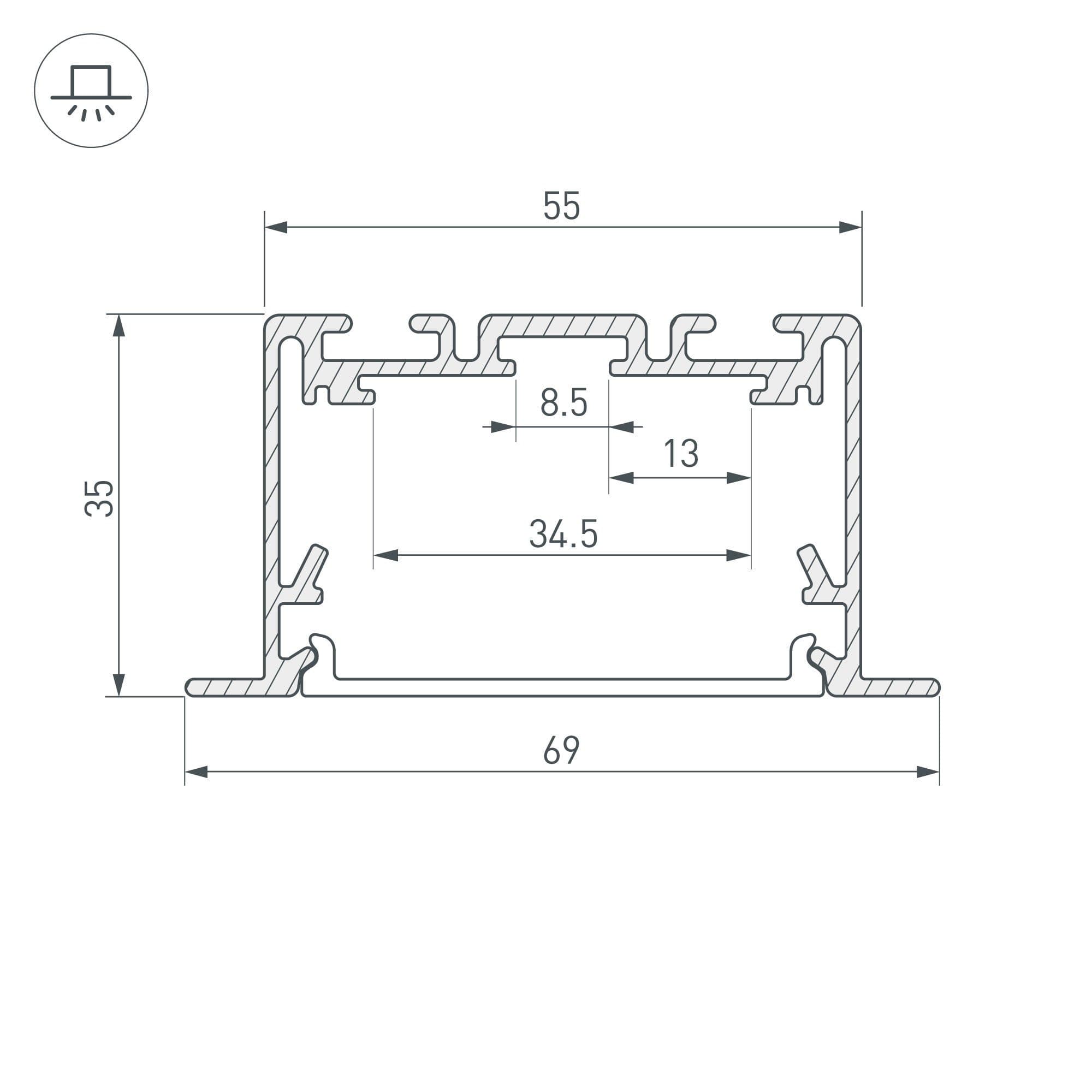 Arlight Профиль S2-LINIA69-F-2500 SEAMLESS ANOD (Алюминий) 029470 — миниатюра 3