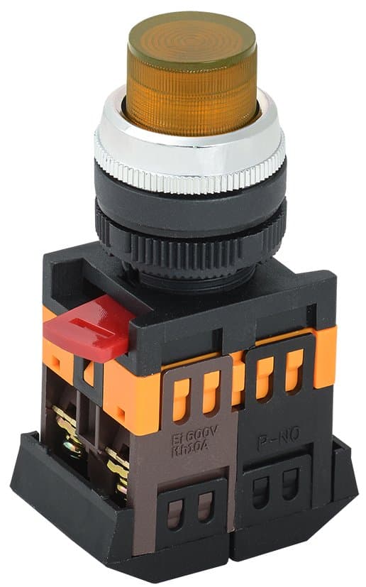 IEK Кнопка ABLFP-22 желтый d22мм неон/240В 1з+1р — миниатюра 1