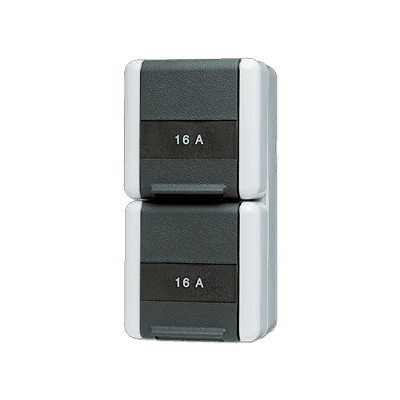 JUNG Двойная горизонтальная SCHUKO розетка IP44 16A 250V~, защита от детей 822KINAW