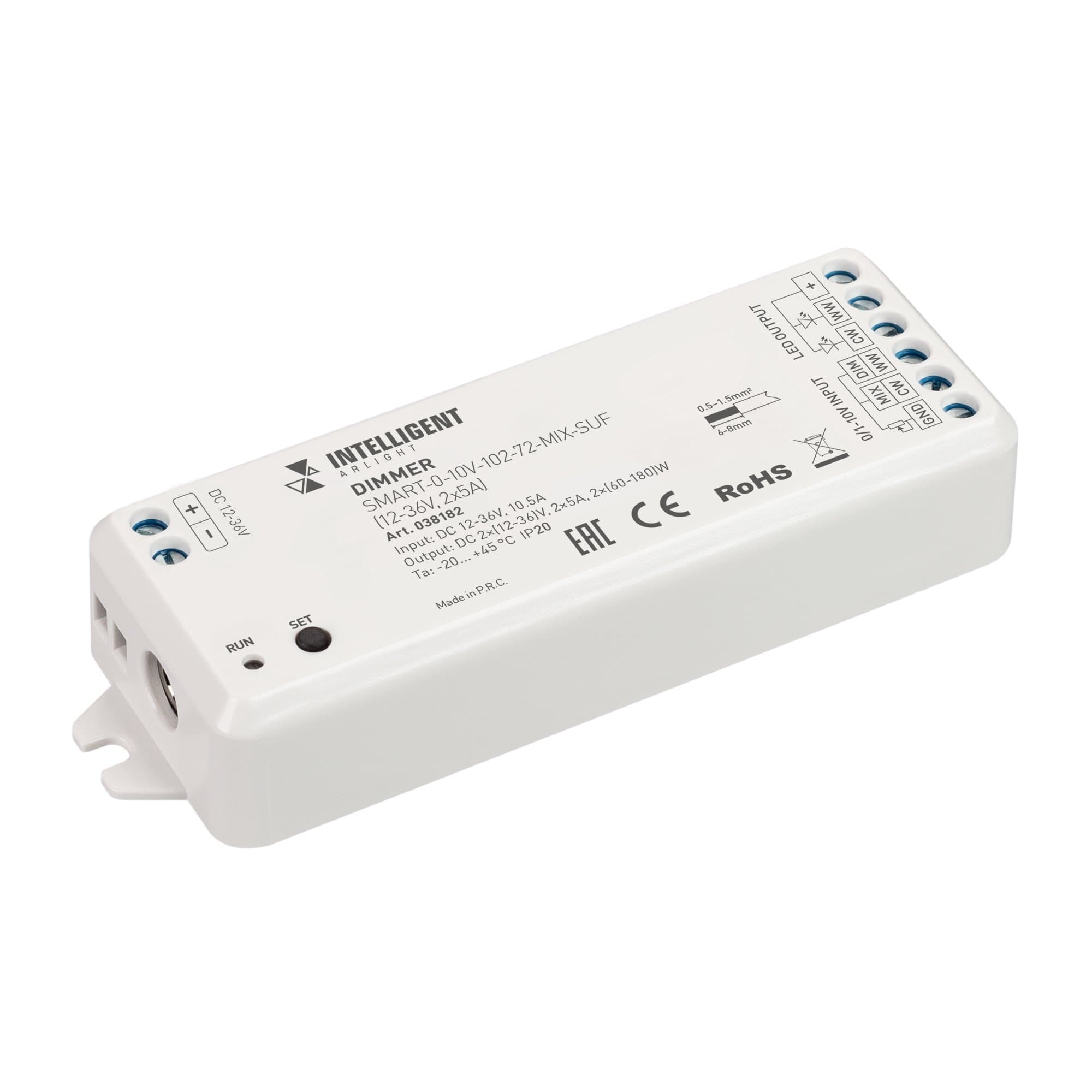 Arlight INTELLIGENT ARLIGHT Диммер SMART-0-10V-102-72-MIX-SUF (12-36V, 2x5A) (IARL, IP20 Пластик, 5 лет) 038182