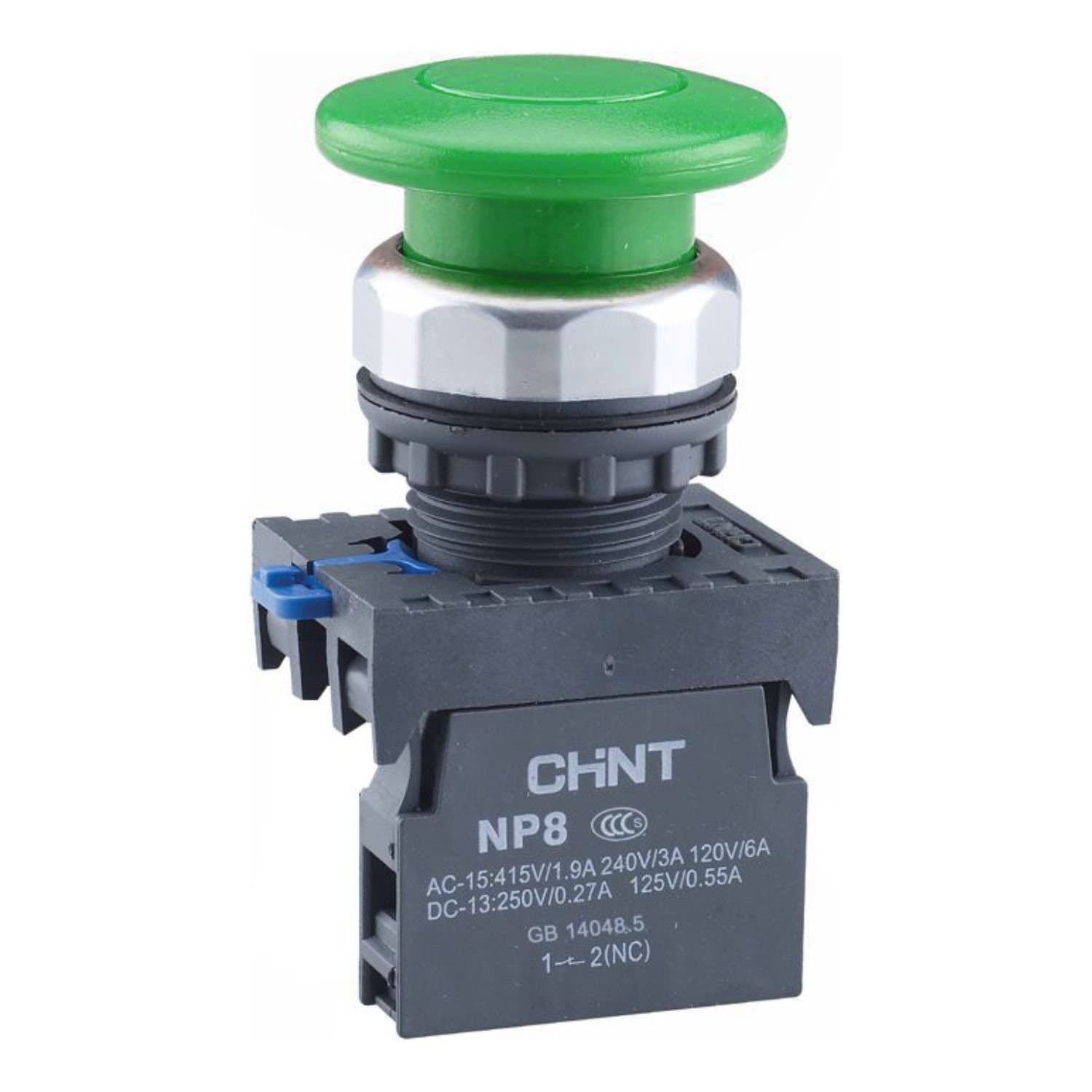 CHINT Кнопка "Грибок" Φ40мм с самовозвратом NP8-11M/13 зеленая 1НО+1НЗ IP65 (R)