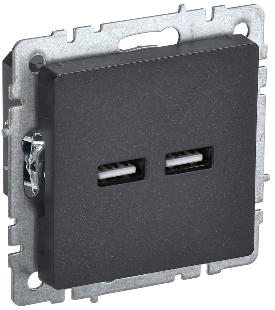 IEK BRITE BASE Черный Розетка USB A+A 3,1А РЮ10-1-БрЧ